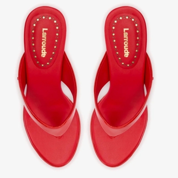 ❤️🔹️Larroude 🔹️Gaia Patent Leather Heeled Sandal In Scarlet Leather - Picture 5 of 5